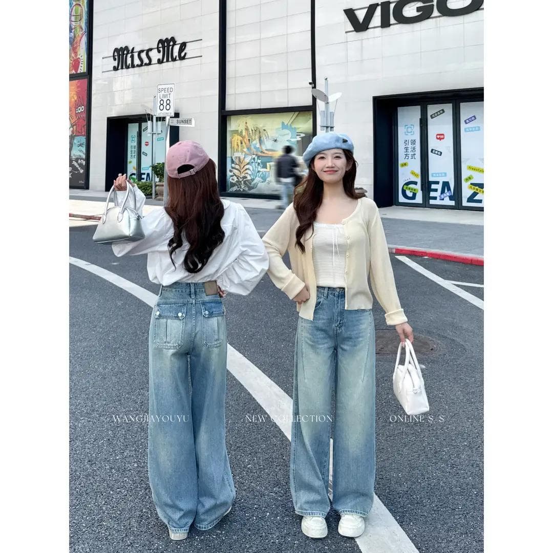왕가 있음 물고기 다야오 작은 야오 작은 키 레트로 블루 작은 모통이 칼 와이드 레깅스 바지 26 봄 여름 슬림해 보이는 청바지 상세 이미지 15