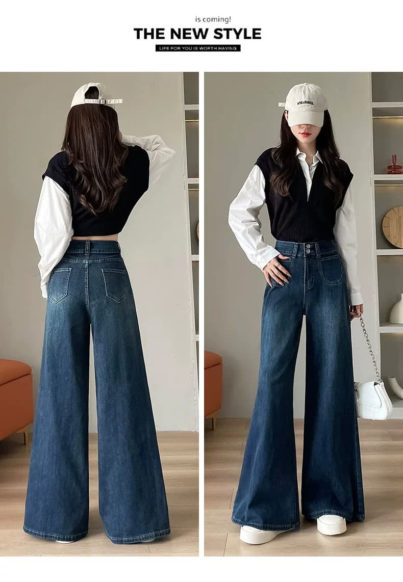 밝은색 넓은 다리 작은 키 청바지 여성 2026 년 새로운 하이웨이스트 슬림해 보이는 디자인 센스 바닥 청소 스트레이트 나팔 바지 상세 이미지 10