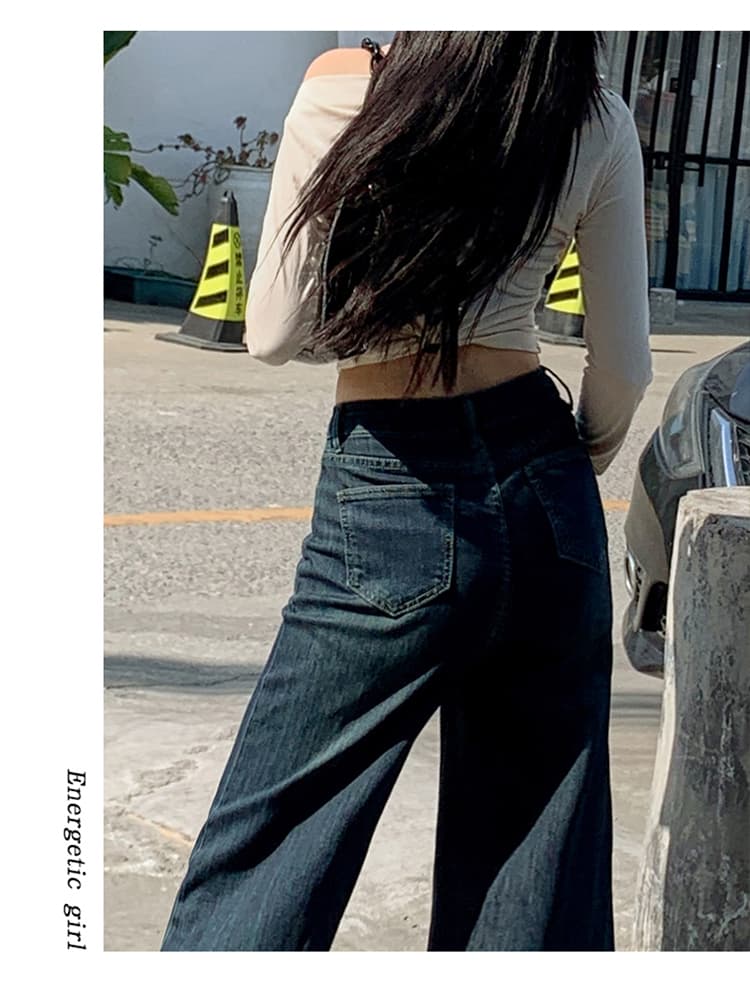 2026 조기 가을 새로운 부드러운 청바지 여성 배 모양 몸 슬림해 보이는 도루 센스 넓은 다리 나팔 바지 신축성 아니요 막대기 다리 상세 이미지 11