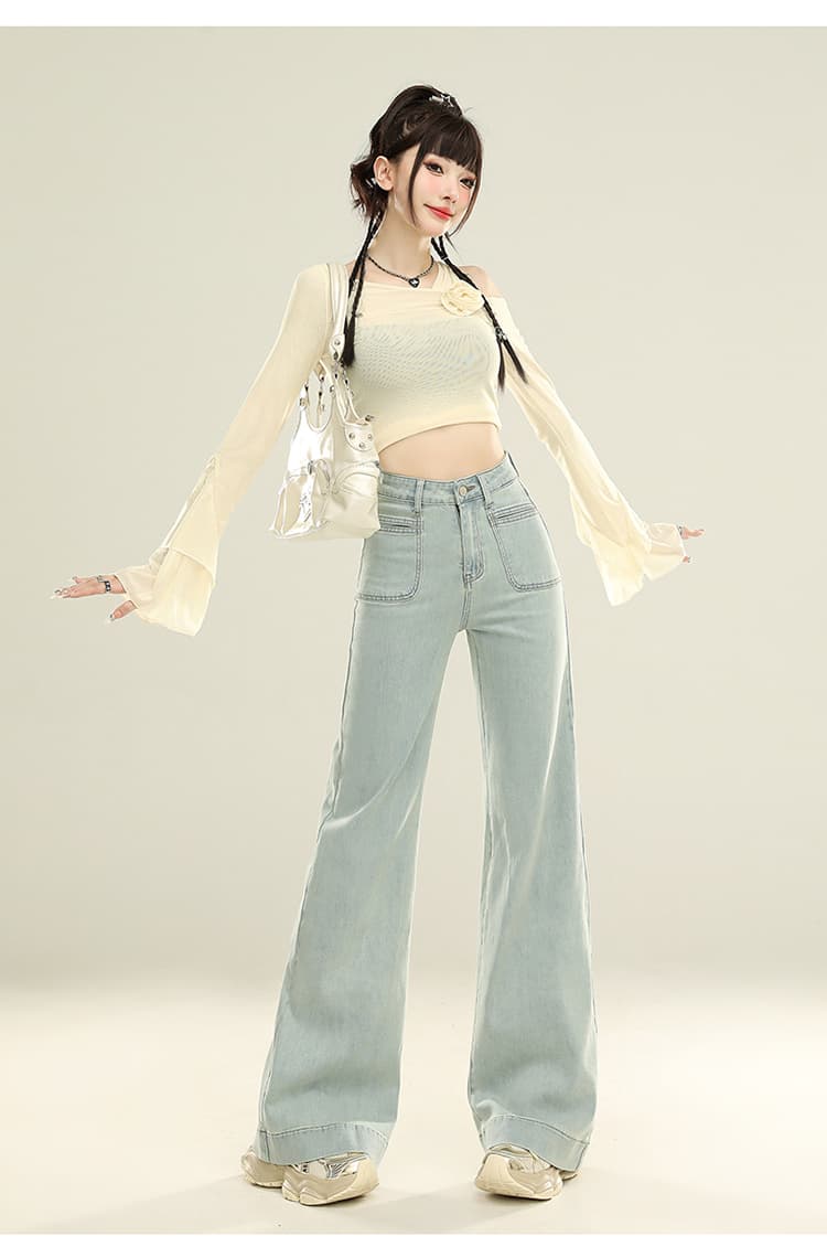 레트로 넓은 다리 대 나팔 청바지 여성 봄 가을 새로운 2026 년 하이웨이스트 좁은 에디션 도루 센스 부츠컷 바닥 청소 바지 상세 이미지 24