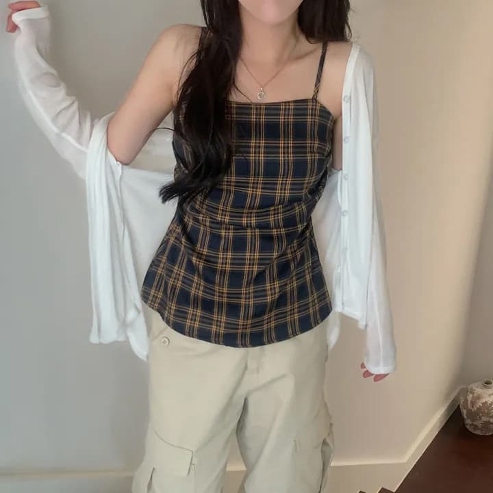 있음 선적 chic 체크무늬 몸매 가꾸기 조끼 슬립 이미지 4
