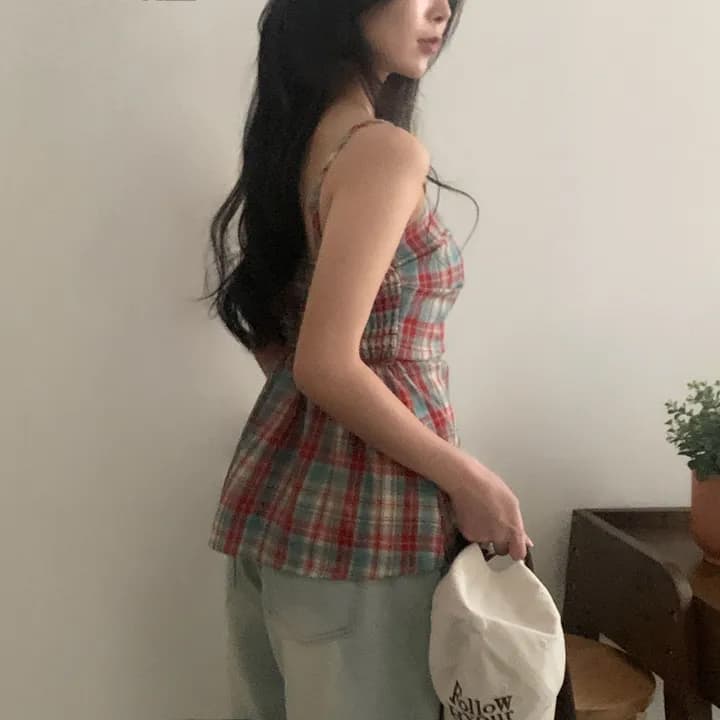 있음 선적 chic 체크무늬 몸매 가꾸기 조끼 슬립 상세 이미지 11