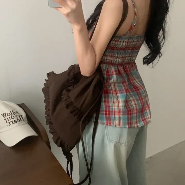 있음 선적 chic 체크무늬 몸매 가꾸기 조끼 슬립 상세 이미지 16