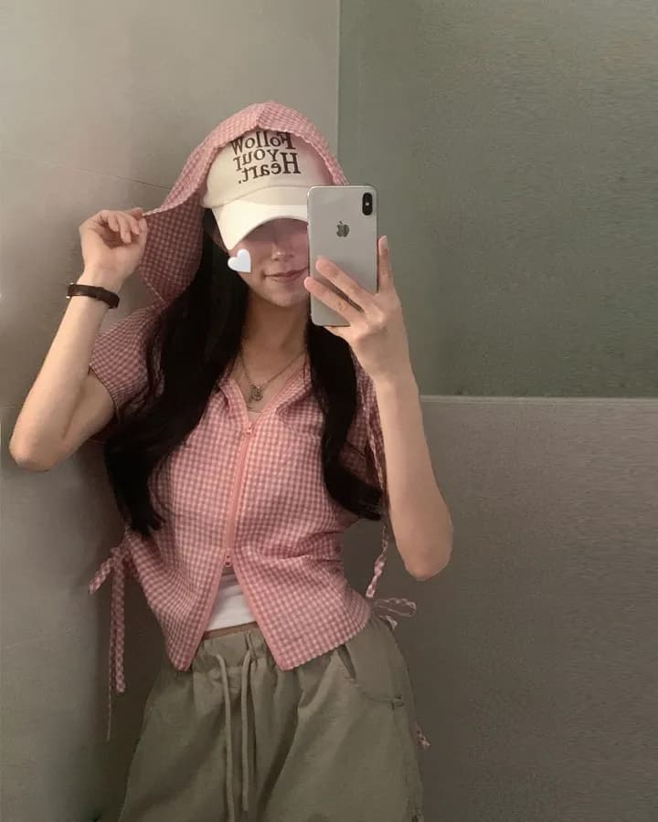 있음 선적 캐주얼 체크무늬 후드 셔츠 여성 코트 상세 이미지 2