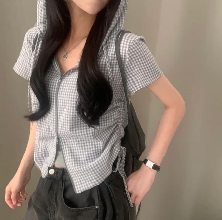 있음 선적 캐주얼 체크무늬 후드 셔츠 여성 코트 상세 이미지 22