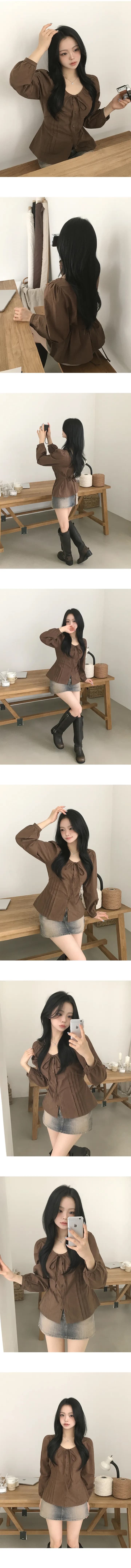 있음 선적 chic 패션 레이스업 허리 수축 슬림해 보이는 긴팔 셔츠 상세 이미지 11