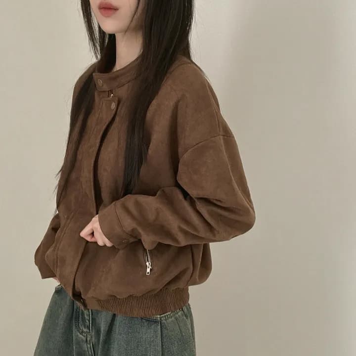 있음 선적 쇼트 스타일 스탠드 칼라 재킷 캐주얼 재킷 상세 이미지 4