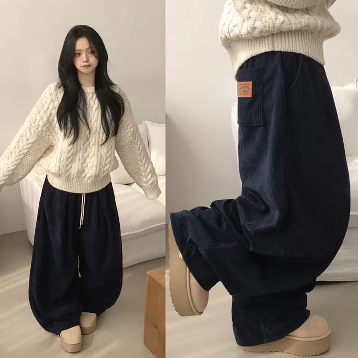 있음 선적 chic 한국 스타일 루즈핏 캐주얼 코듀로이 캐주얼 바지 이미지 3