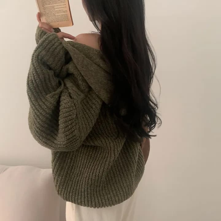 있음 선적 chic 레트로 두꺼운 후드 지퍼 긴팔 스웨터 코트 상세 이미지 29
