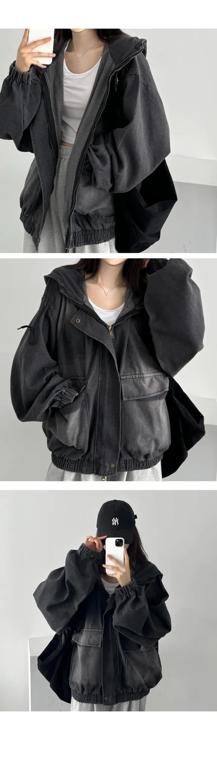 있음 선적 캐주얼 후드 데님 루즈핏 여성 코트 상세 이미지 7