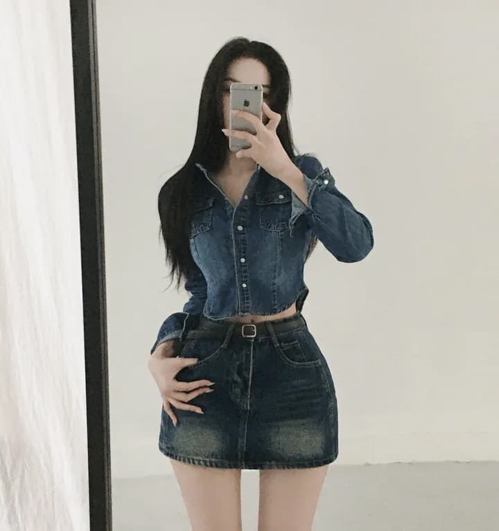 있음 선적 chic 쇼트 스타일 허리 수축 슬림해 보이는 마 오래된 슬림해 보이는 데님 재킷 상세 이미지 7