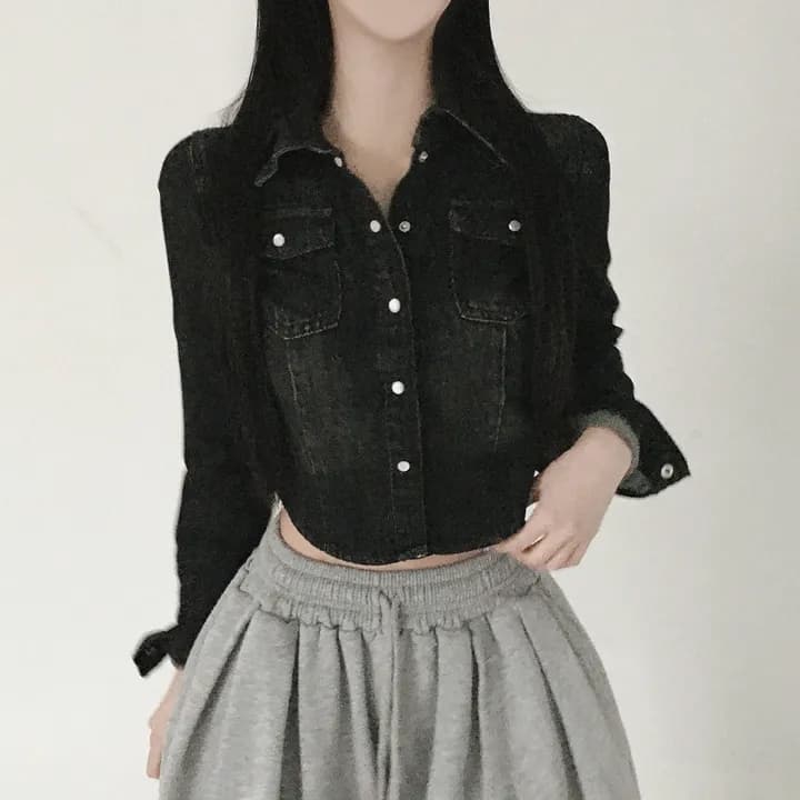 있음 선적 chic 쇼트 스타일 허리 수축 슬림해 보이는 마 오래된 슬림해 보이는 데님 재킷 상세 이미지 14
