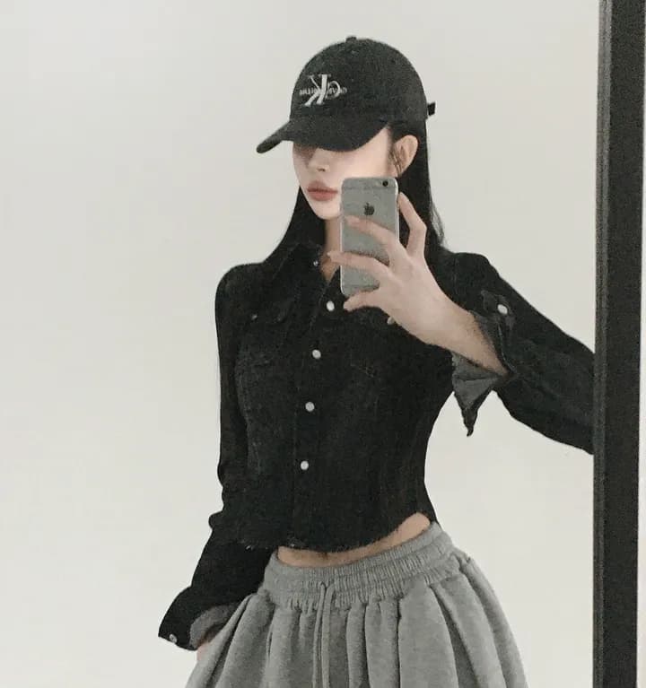 있음 선적 chic 쇼트 스타일 허리 수축 슬림해 보이는 마 오래된 슬림해 보이는 데님 재킷 상세 이미지 15