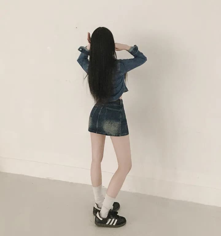 있음 선적 chic 쇼트 스타일 허리 수축 슬림해 보이는 마 오래된 슬림해 보이는 데님 재킷 상세 이미지 16