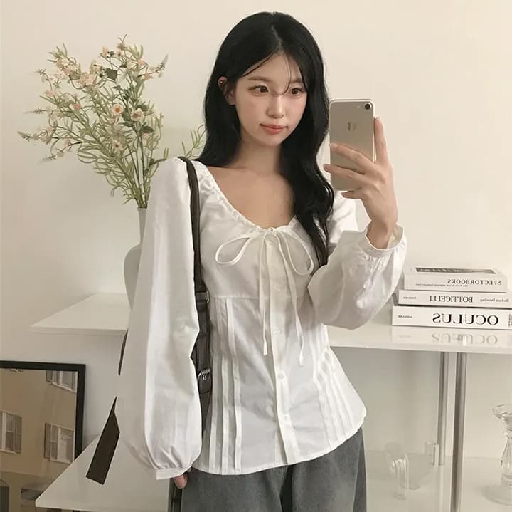 있음 선적 허리 수축 슬림해 보이는 다용도 긴팔 셔츠
