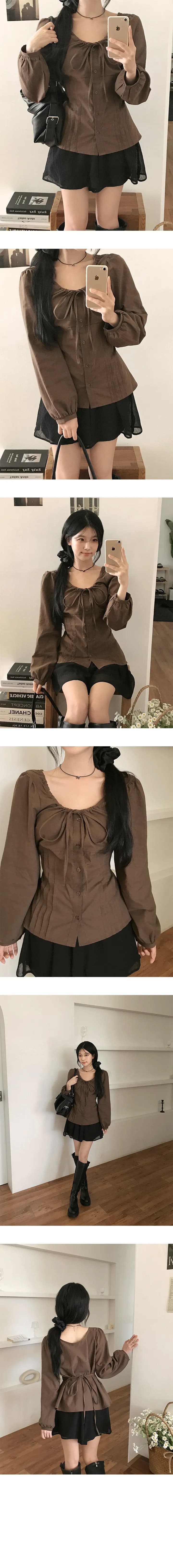있음 선적 허리 수축 슬림해 보이는 다용도 긴팔 셔츠 상세 이미지 2