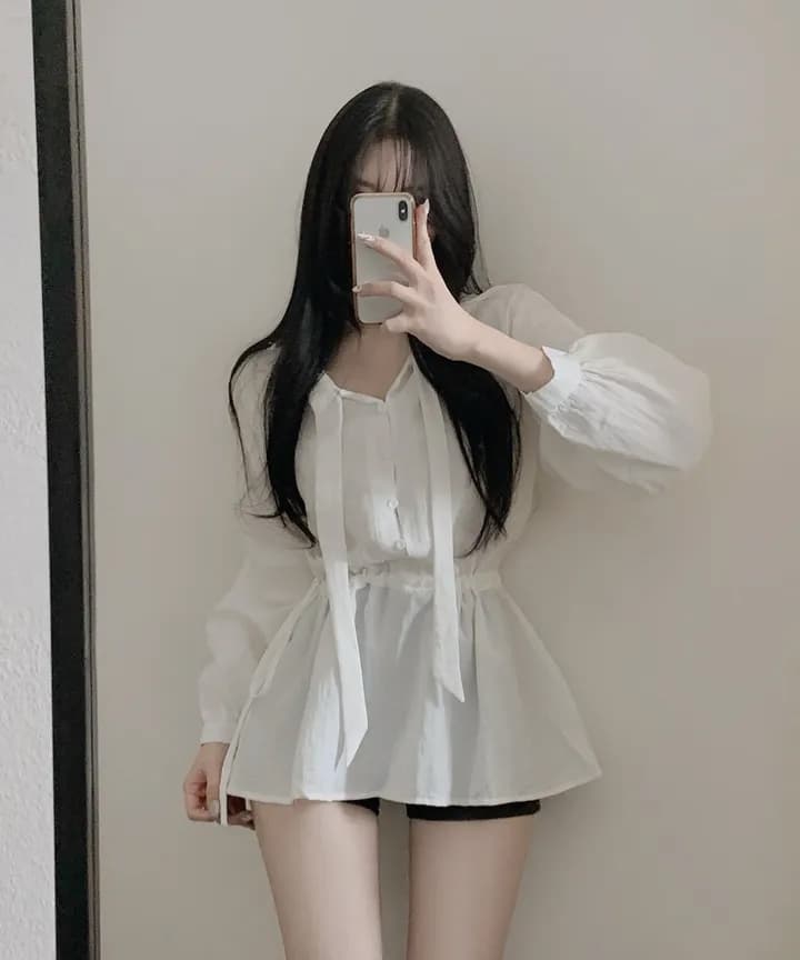 있음 선적 chic 패션 단색 바람 루즈핏 레이스업 긴팔 셔츠 상세 이미지 6