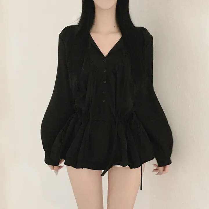 있음 선적 펌프 로프 슬림해 보이는 레이스업 긴팔 여성 셔츠 상세 이미지 11