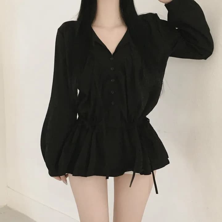 있음 선적 펌프 로프 슬림해 보이는 레이스업 긴팔 여성 셔츠 상세 이미지 13
