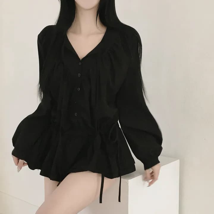 있음 선적 펌프 로프 슬림해 보이는 레이스업 긴팔 여성 셔츠 상세 이미지 14