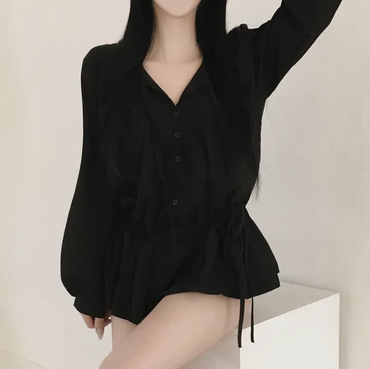 있음 선적 펌프 로프 슬림해 보이는 레이스업 긴팔 여성 셔츠 상세 이미지 16