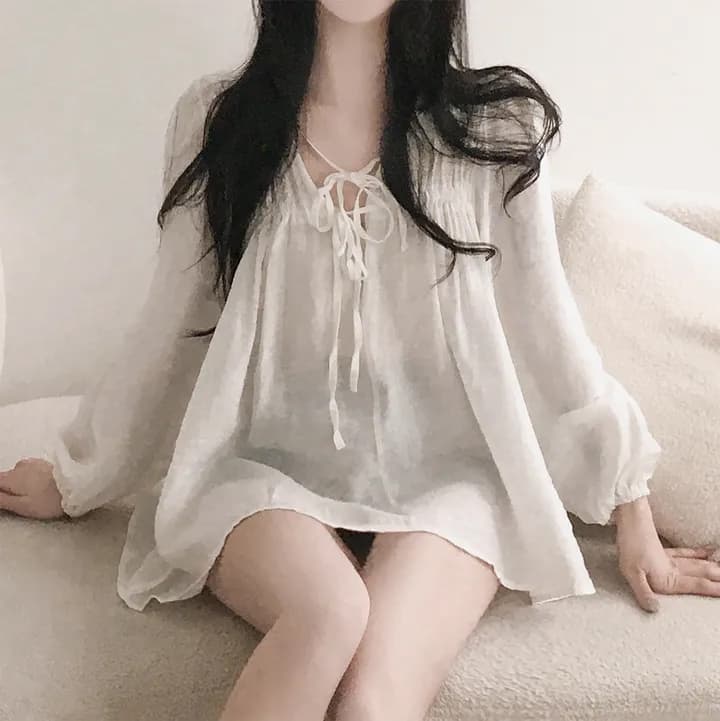 있음 선적 chic 패션 루즈핏 레이스업 긴팔 셔츠