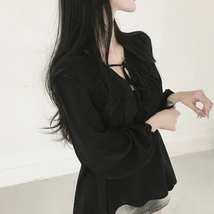 있음 선적 chic 패션 루즈핏 레이스업 긴팔 셔츠 상세 이미지 23