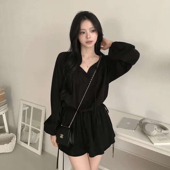 있음 선적 chic 패션 허리 수축 슬림해 보이는 긴팔 드레스 이미지 2