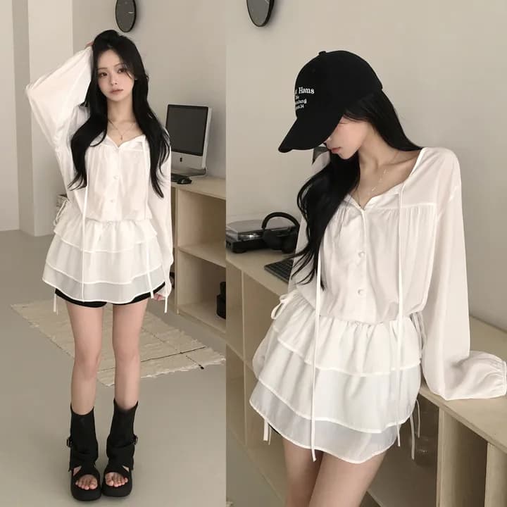 있음 선적 chic 패션 허리 수축 슬림해 보이는 긴팔 드레스 이미지 4