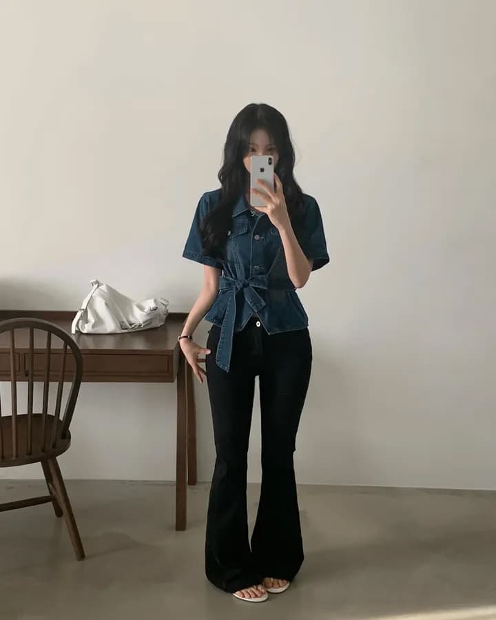 chic 쇼트 스타일 벨트 데님 재킷 상세 이미지 15