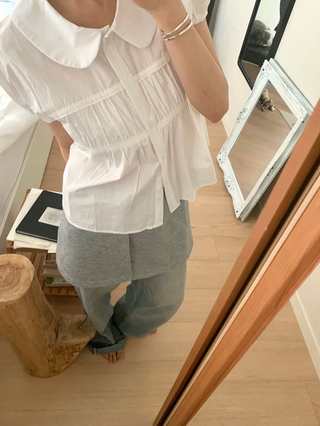 있음 선적 달콤함 연령 감소 베이비 칼라 레이스 레이스 주름 장식 싱글 줄 버튼 거품 소매 셔츠 상세 이미지 14