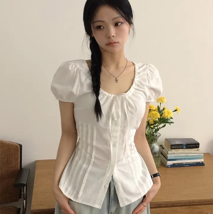 있음 선적 chic 허리 수축 슬림해 보이는 펌프 로프 디자인 작은 셔츠