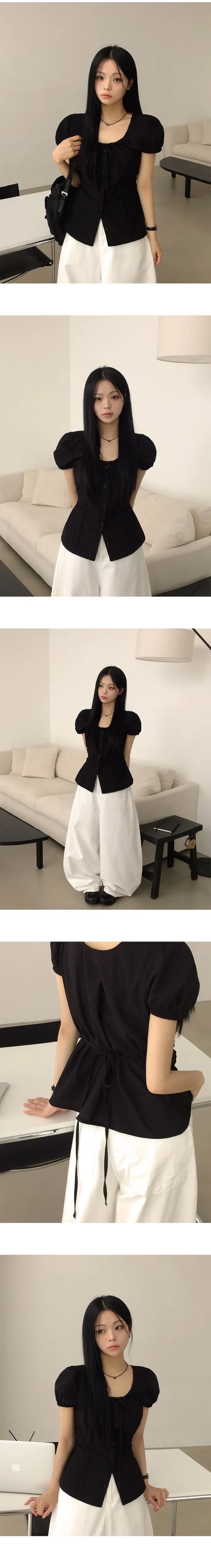 있음 선적 chic 허리 수축 슬림해 보이는 펌프 로프 디자인 작은 셔츠 상세 이미지 2