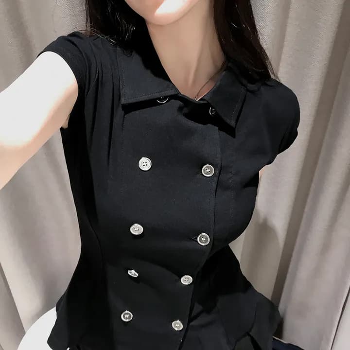 chic 고급 미니멀리즘 검정색 몸매 가꾸기 셔츠 상세 이미지 9