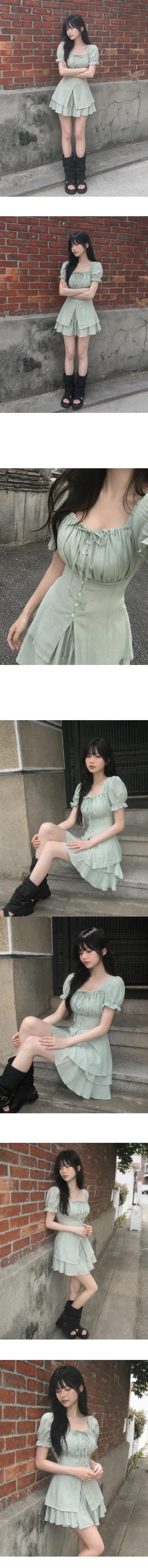 있음 선적 chic 광장 칼라 펌프 로프 셔츠 반바지 투피스 세트 세트 상세 이미지 3