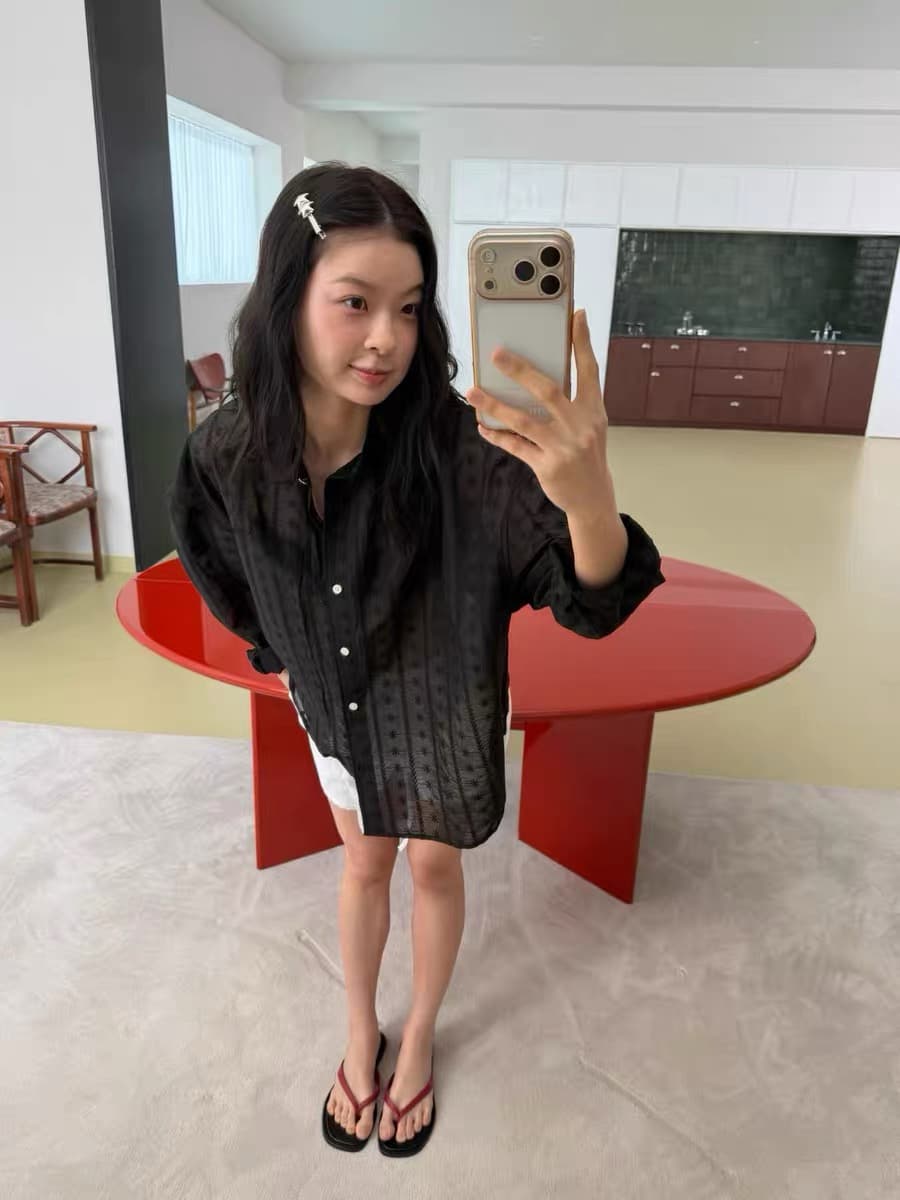 있음 선적 chic 느긋한 바람 루즈핏 홀로우 아웃 자수 재킷 셔츠 이미지 4
