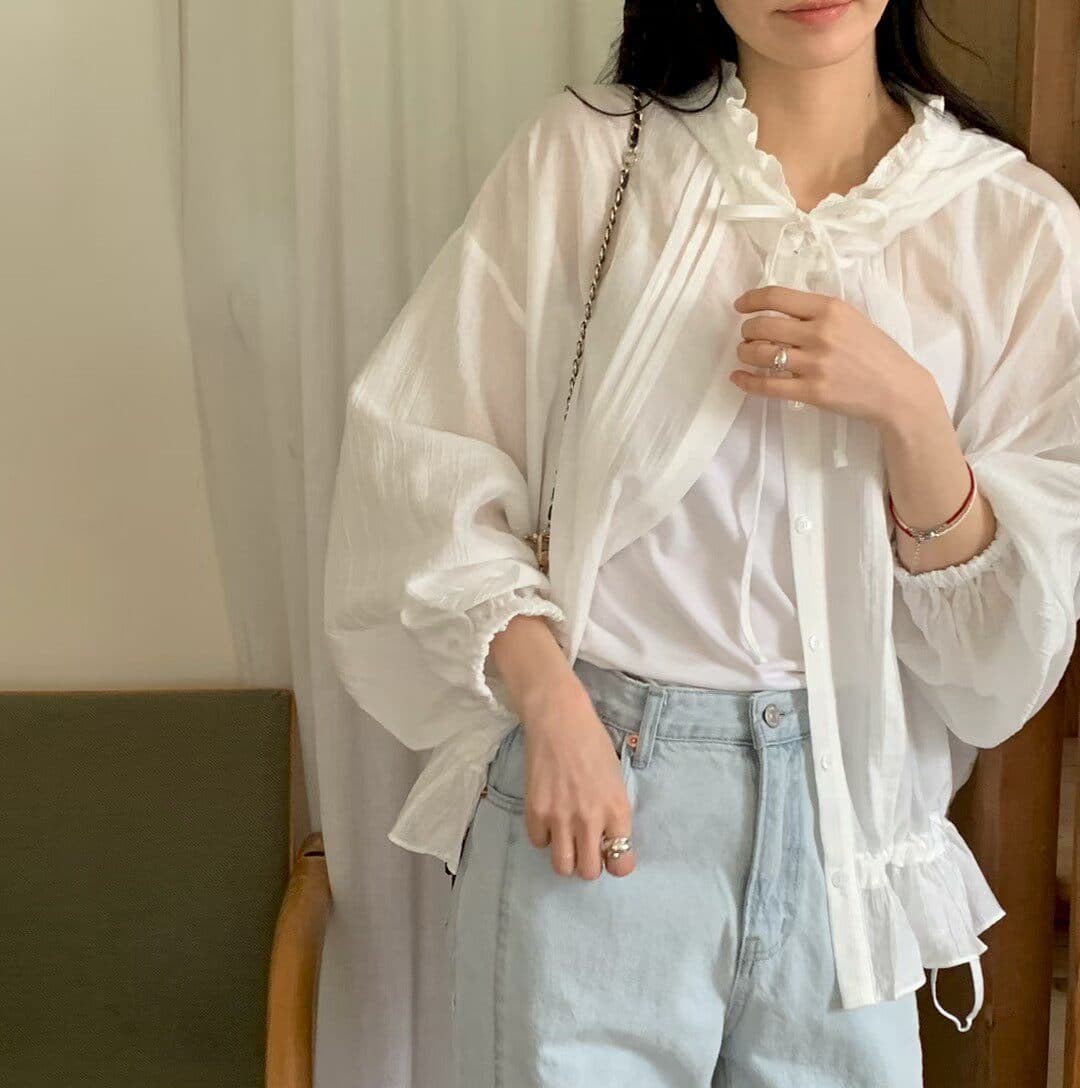 있음 선적 chic 밑단 펌프 로프 후드 디자인 자외선 차단 짧은 여성 코트 이미지 4
