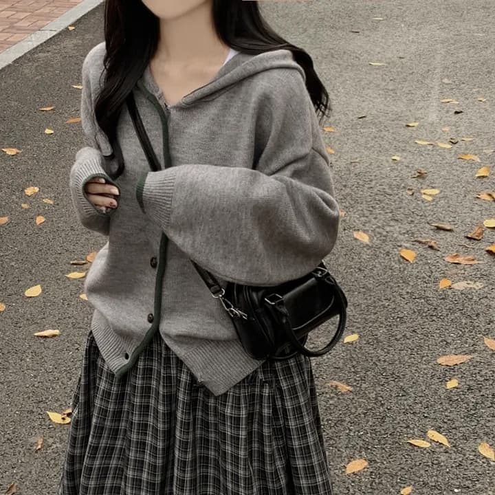 chic 단순한 다용도 체크무늬 반신 스커트 상세 이미지 2