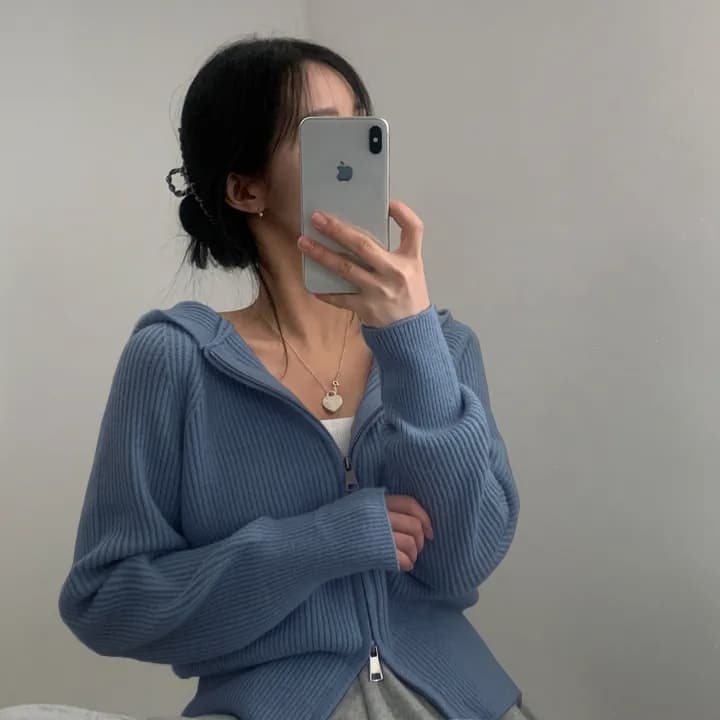 있음 선적 chic 패션 후드 지퍼 스웨터 상세 이미지 2