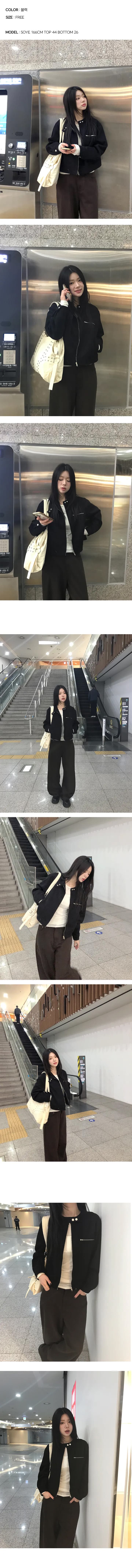있음 선적 스탠드 칼라 쇼트 스타일 오토바이 재킷 재킷 상세 이미지 2