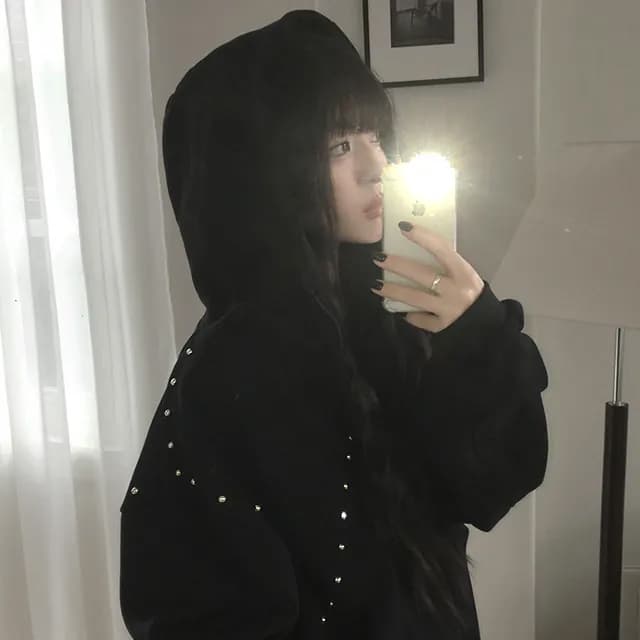 chic 한국 스타일 개성 후드 루즈핏 징 긴팔 후드티 재킷 이미지 3