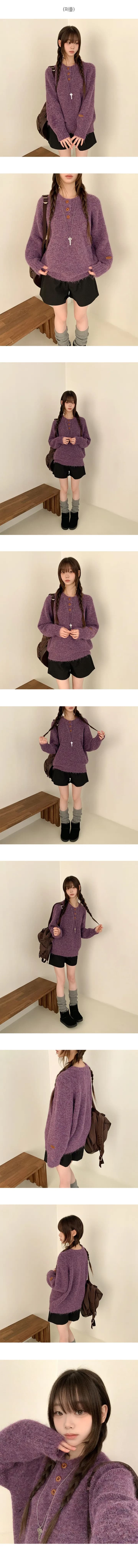 있음 선적 chic 개성 반 개방 라운드 넥 루즈핏 느긋한 스웨터 상세 이미지 2