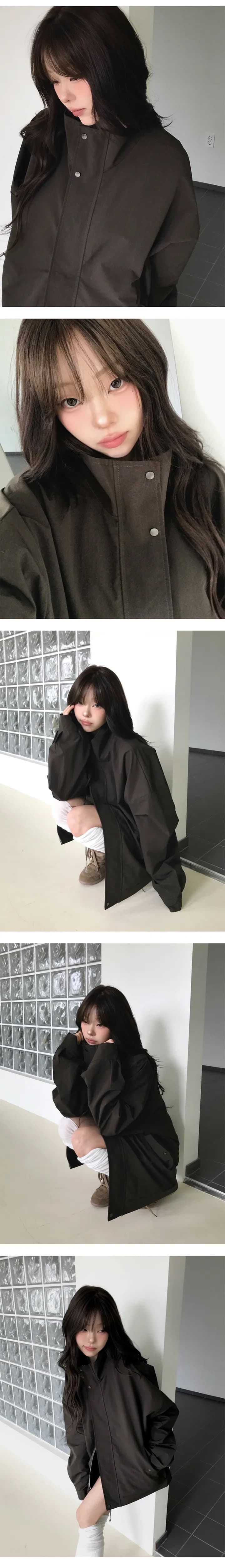 chic 한국 스타일 캐주얼 재킷 스탠드 칼라 바람막이 여성 코트 상세 이미지 2