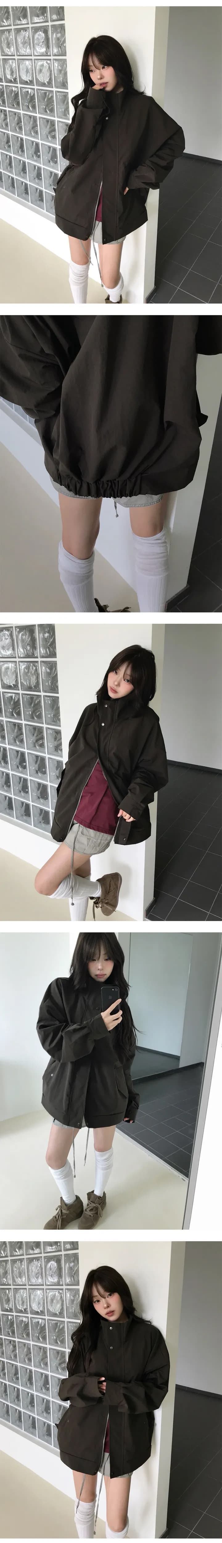 chic 한국 스타일 캐주얼 재킷 스탠드 칼라 바람막이 여성 코트 상세 이미지 3