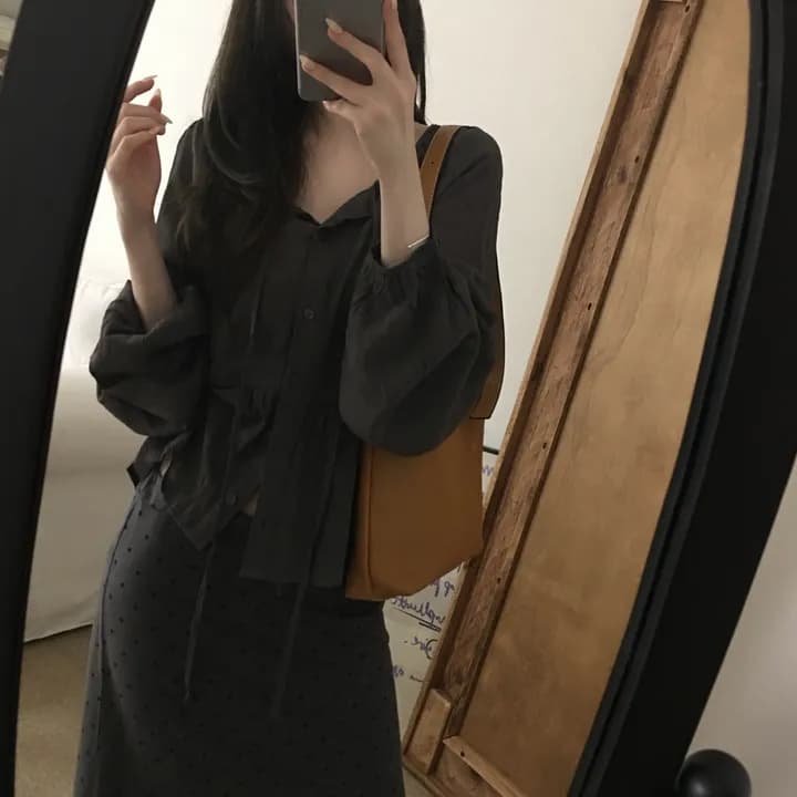 있음 선적 한국 스타일 디자인 센스 레이스업 긴팔 여성 셔츠 상세 이미지 6