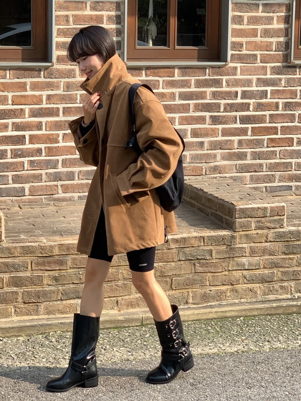 있음 선적 chic 한국 레트로 아름다움 라드. 루즈핏 스트레이트 스웨이드 원단 재킷 재킷 상세 이미지 10