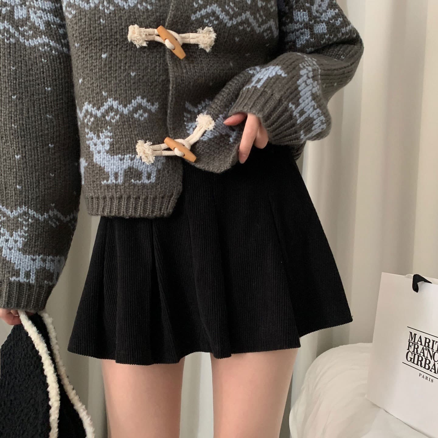 재고 상품 ins 한국 동대문 디자인 센스 무거운 작업 자카드 빅 칼라 소뿔 버클 스웨터 카디건 코트 상세 이미지 29