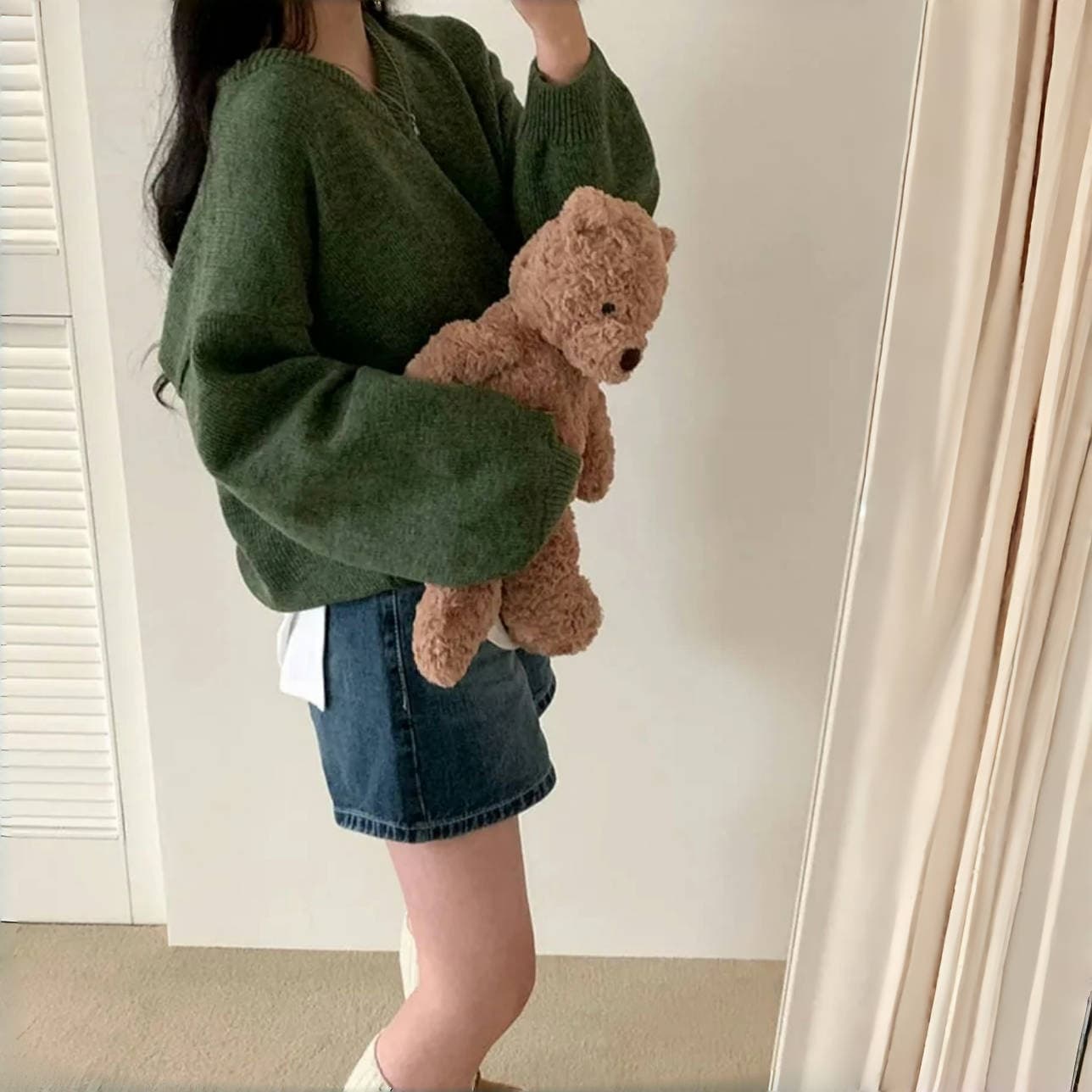 한국 chic 루즈핏 느긋한 대 에디션 스웨터 V넥 풀오버 중간 길이 보온 맨위 여성 상세 이미지 5