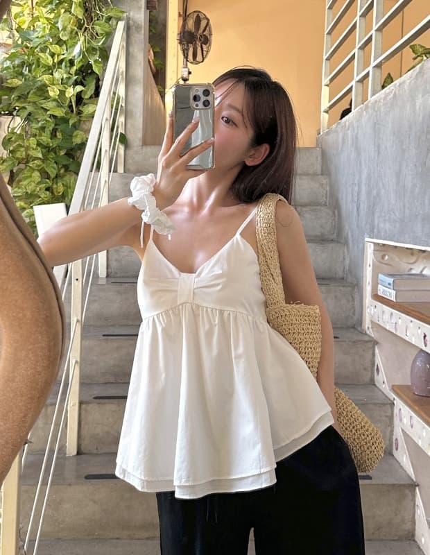 한 부서 ins V넥 캐미솔 여름 외출용 대 몸매 가꾸기 슬림해 보이는 민소매 인형 셔츠 퍼프 맨위 상세 이미지 1