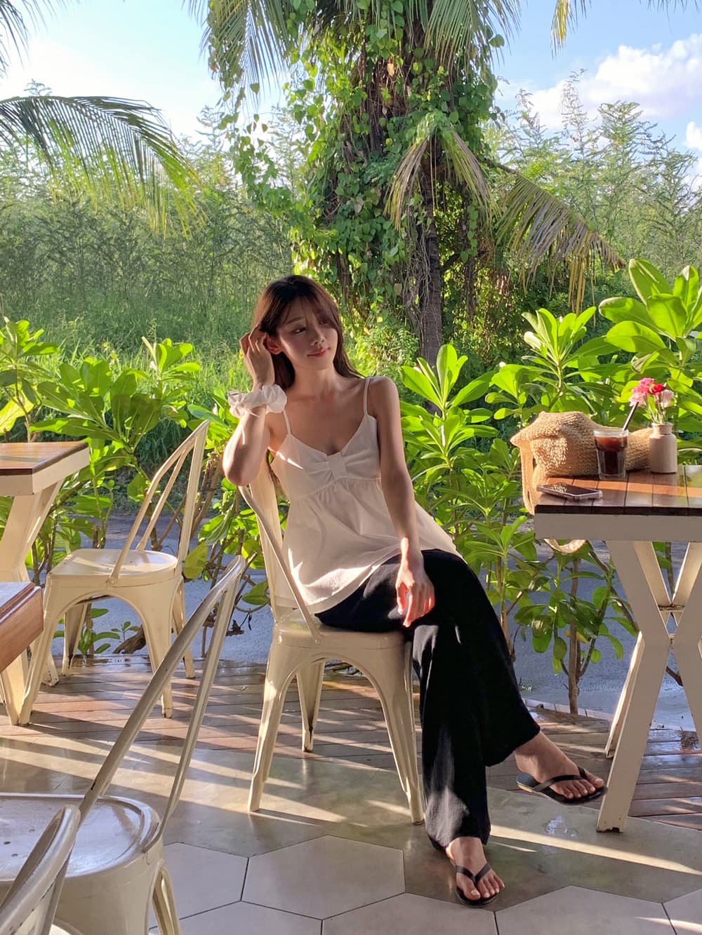 한 부서 ins V넥 캐미솔 여름 외출용 대 몸매 가꾸기 슬림해 보이는 민소매 인형 셔츠 퍼프 맨위 상세 이미지 29